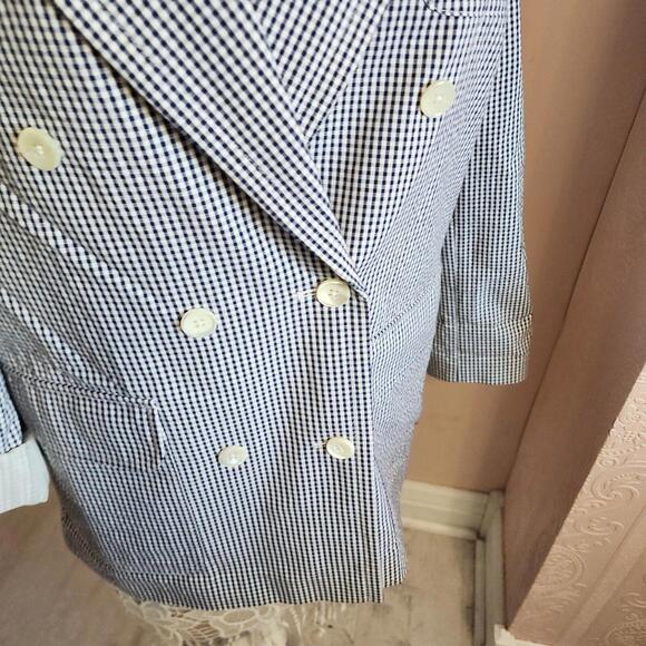 LKNW ALEX MILL Billie gingham Navy white Paper Cotton blazer jacket S - Picture 6 of 9